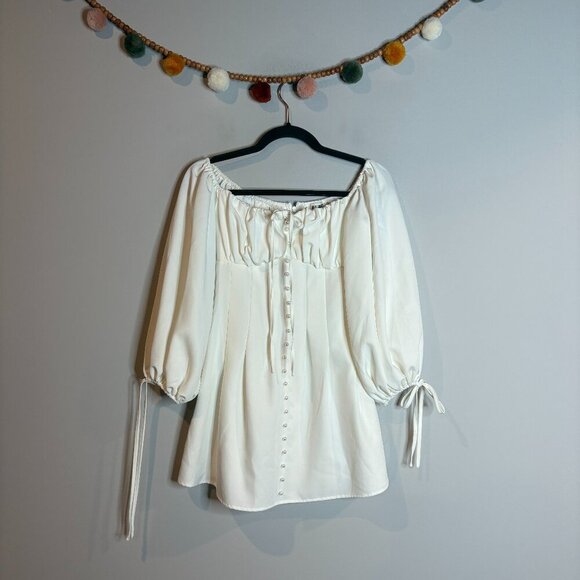 Missguided white pearl button puff sleeve milkmaid dress - Picture 1 of 5